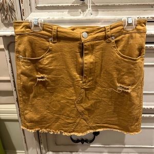 Peach love mustard denim skirt